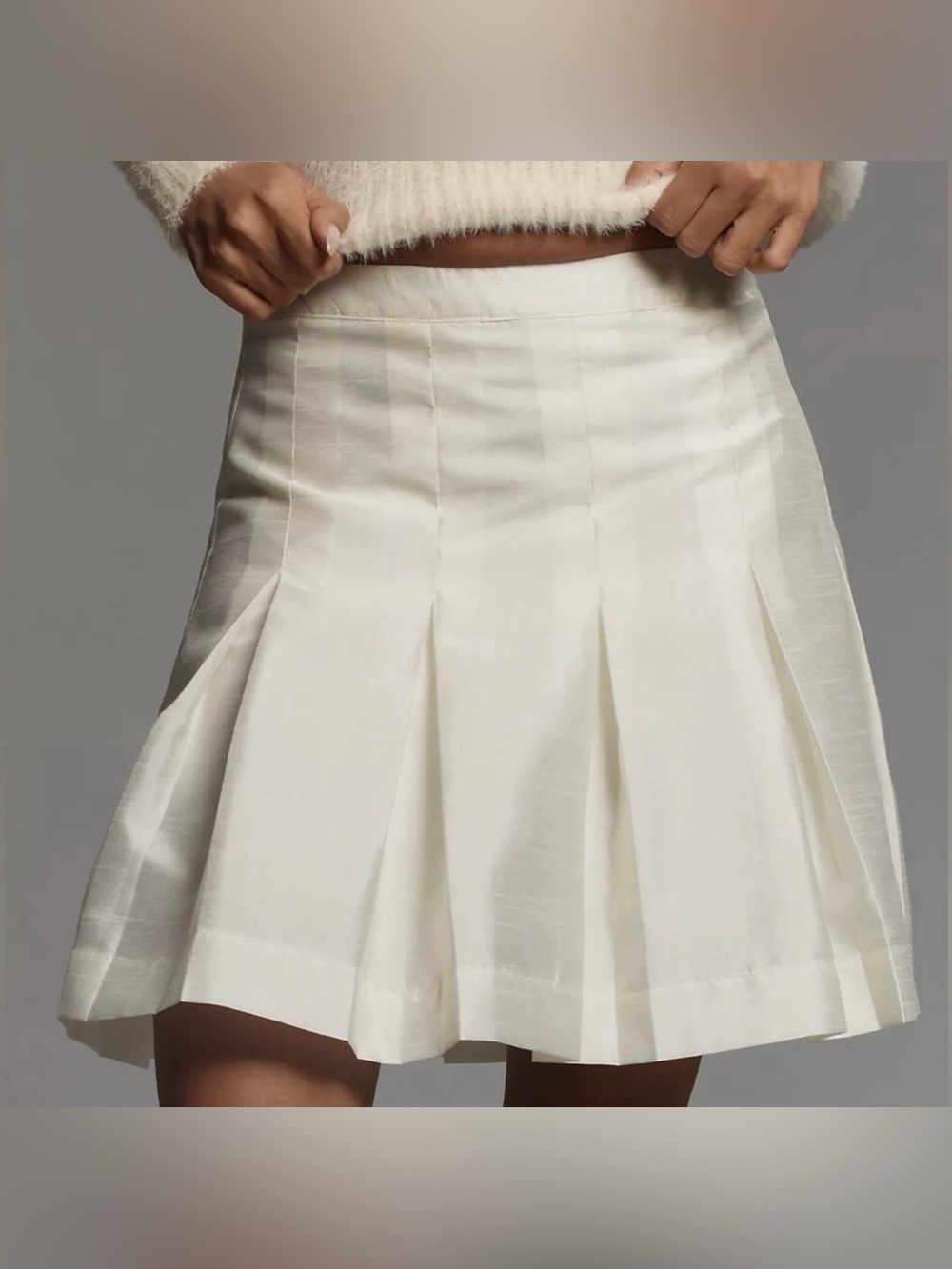 Anthropologie Maeve Pleated Taffeta Mini Skirt NWT Ivory White Size 14